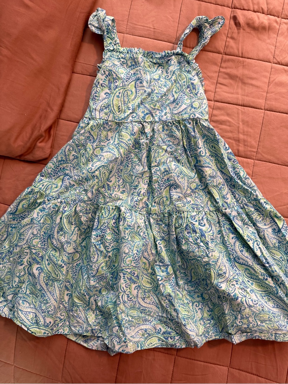 J Crew Paisley Print Tiered girls dress in Blue & Green